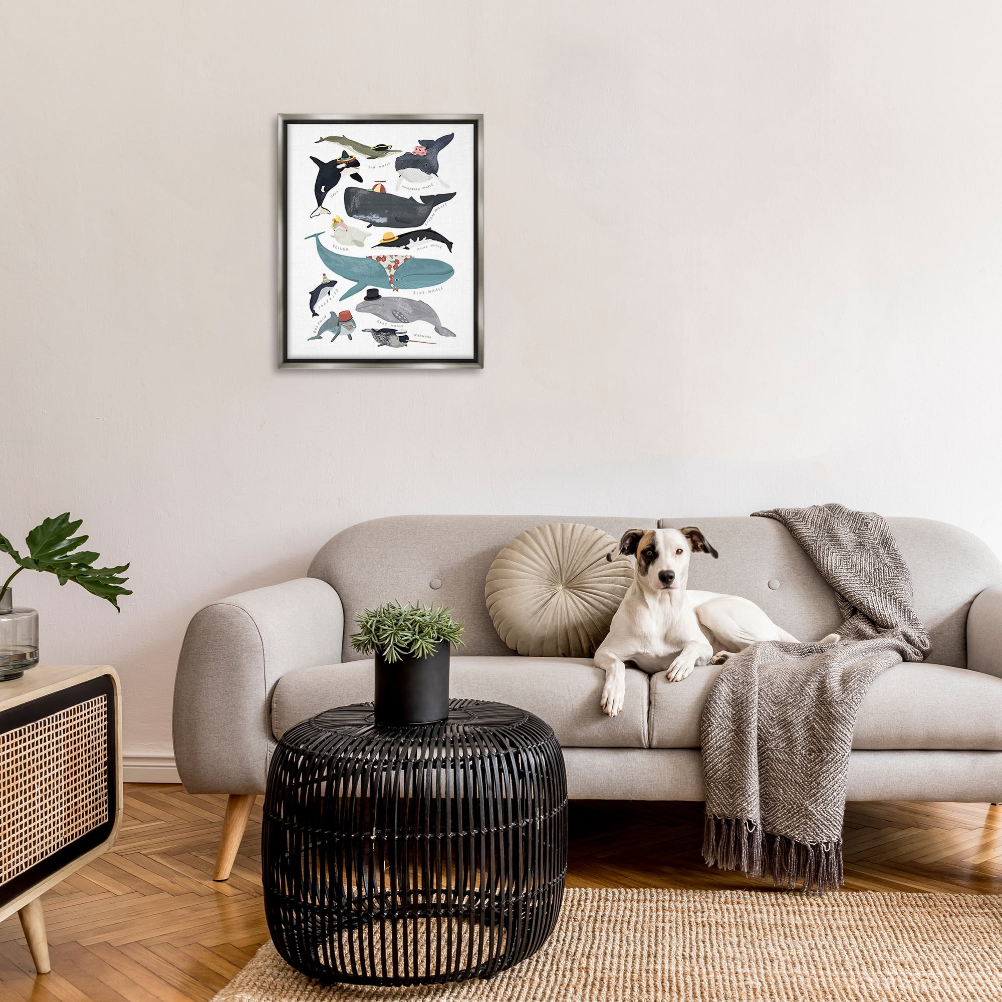 Stupell Industries Fashionable Sea Creatures Animals & Insects Painting Gray Floater Framed Canvas Art Print Wall Art, 25 x 31