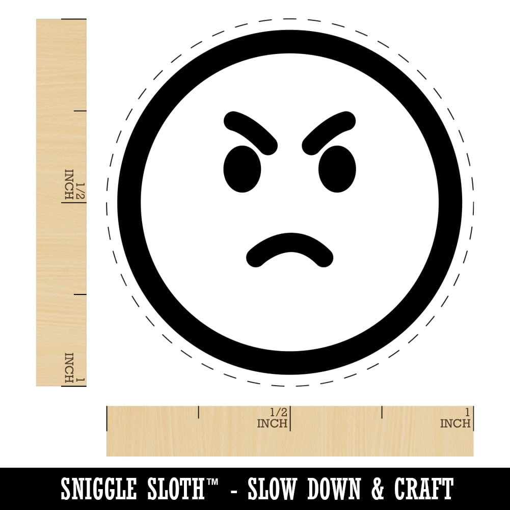 Angry Mad Face Emoticon Self-Inking Rubber Stamp Ink Stamper - Blue Ink - Medium 1 Inch