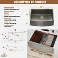 thumbnail image 3 of CASAINC Stainless Steel 33 in. 16-Gauge Single Bowl Farmhouse Apron Workstation Kitchen Sink Brushed Accessories, 3 of 7