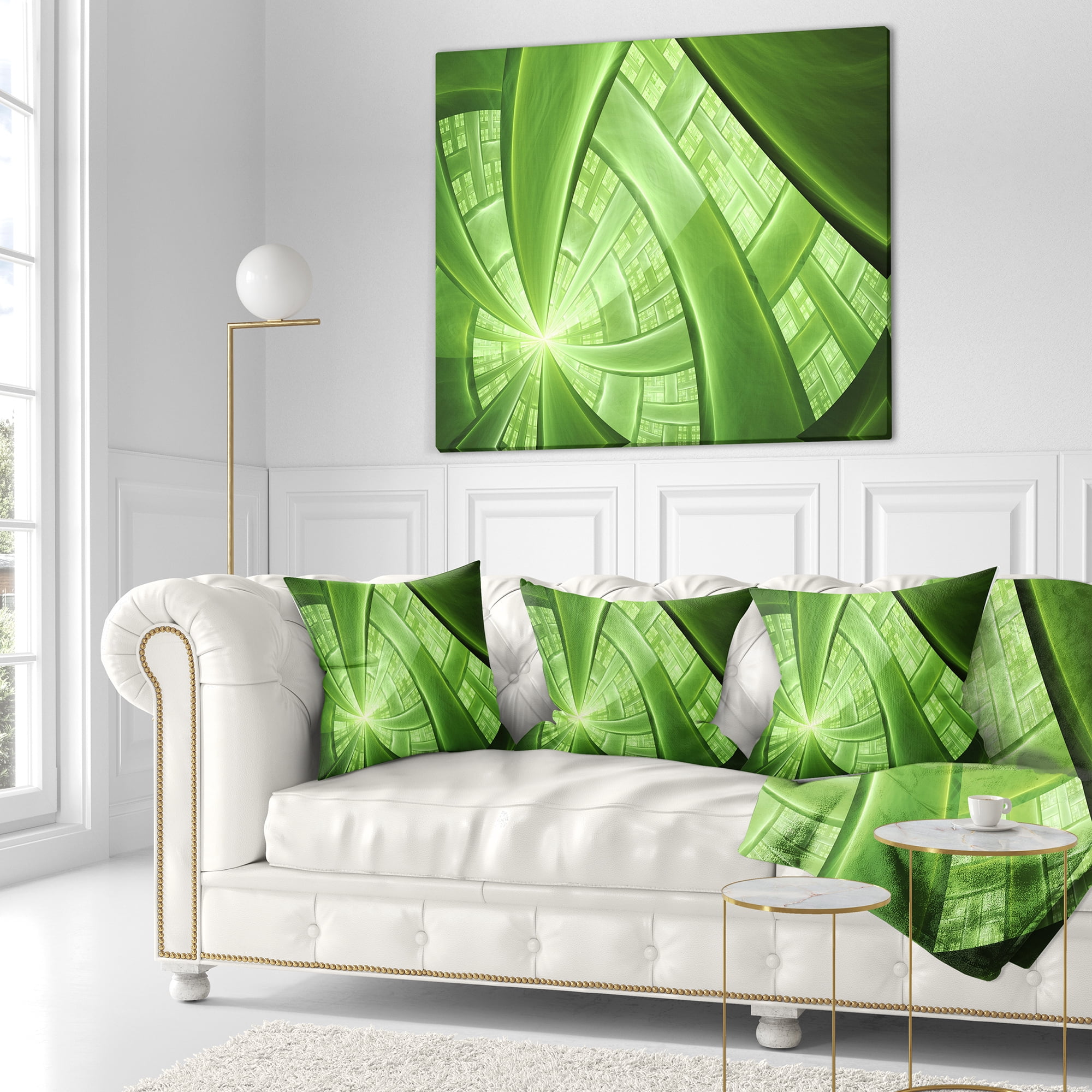 Designart Green Fractal Exotic Plant Stems - Abstract Throw Pillow - 16x16