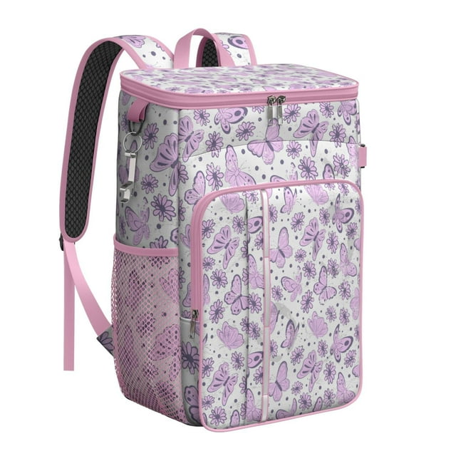 Floral Butterfly Design Insulated Backpack Cooler – Leakproof Lunch Bag with Tropical Pattern, Great for Hiking, Beach Days & Outdoor Use
