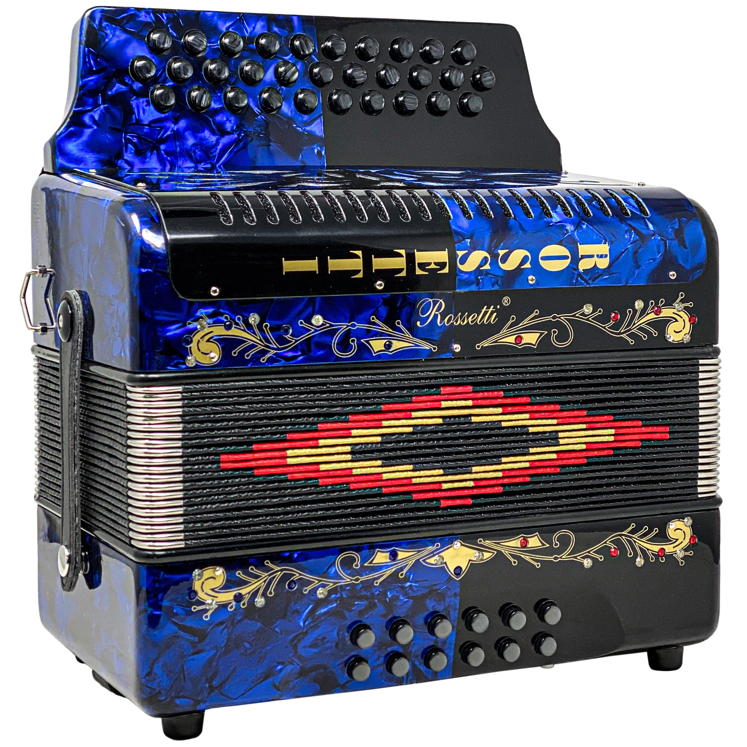 Rossetti 31-Button Accordion, 12 Bass, Pearlescent Finish, Blue and Black, 31 Keys, 12" Width
