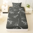 thumbnail image 3 of Feelyou Dark Gray Hand Drawn Dinosaur Twin Sheet Sets for Men Women Kids, Chalk Style Wildlife Bedding, Gray White, 3pcs, 3 of 5