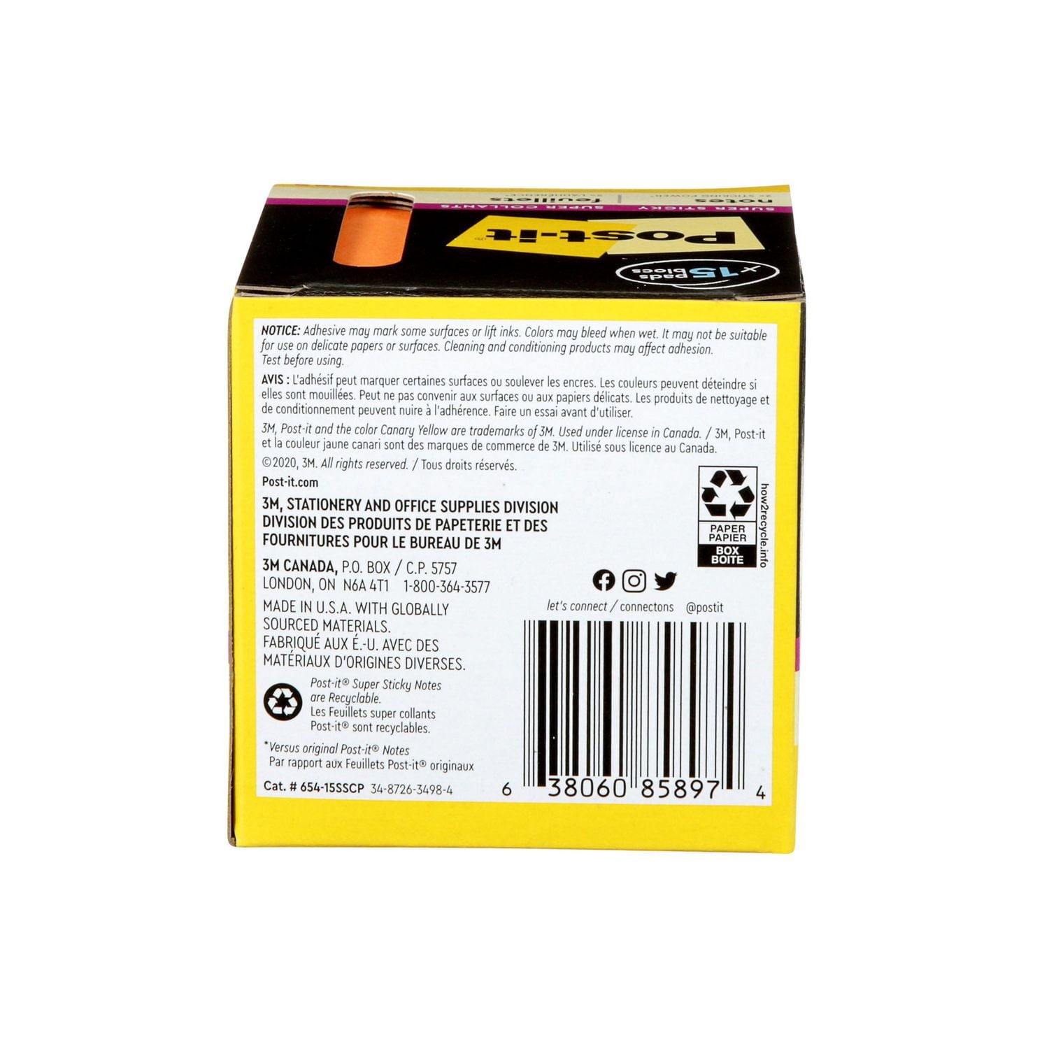 Post-it® Super Sticky Notes 654-15SSCP, Cabinet Pack, Assorted Colours, 3 in x 3 in (76 mm x 76 mm), Super Sticky Notes