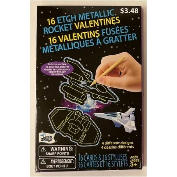 Mello Smello 16CT Etch Metallic Rocket Valentines Kiddie Cards