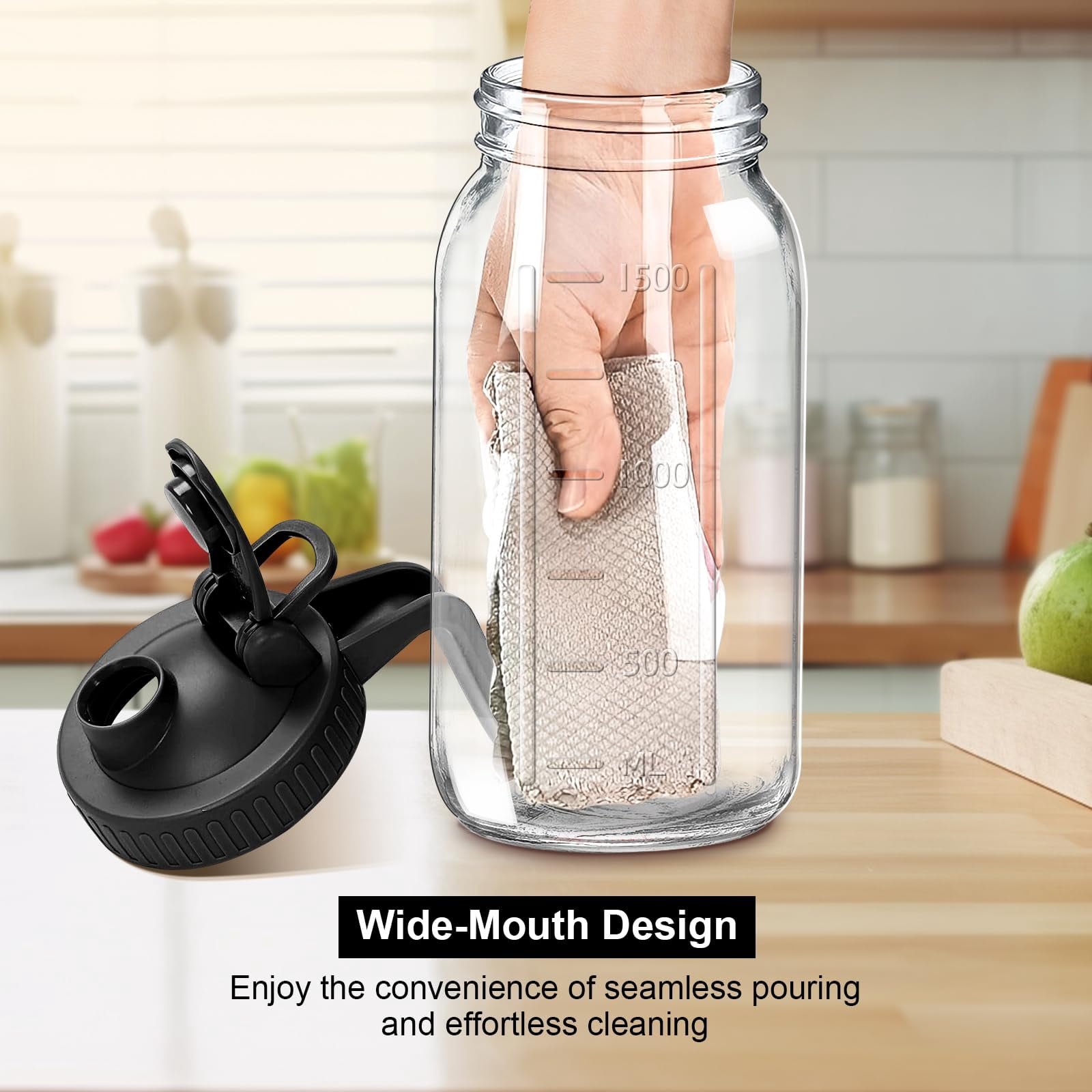 64oz Glass Pitcher With Lid  2 Quart Mason Jar Pitchers And Spout Wide Mouth Breast Milk Jug Sun Tea Cold Brew Coffee Fridge Container For Water Juice