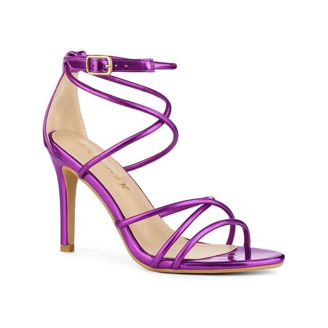 BLISSFUL STEP Women's Open Toe Strappy Straps Prom Stiletto Heels Sandals Purple 7.5
