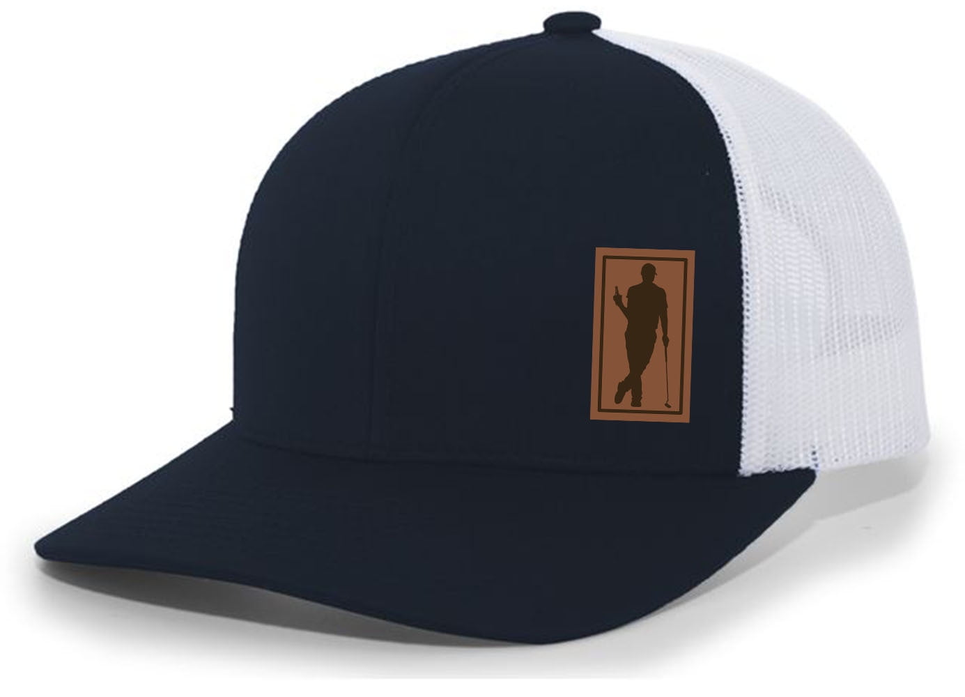 Men's Golfer Drinking Beer Baseball Logo Parody Amateur Golf Mesh Back Trucker Hat, Black/White