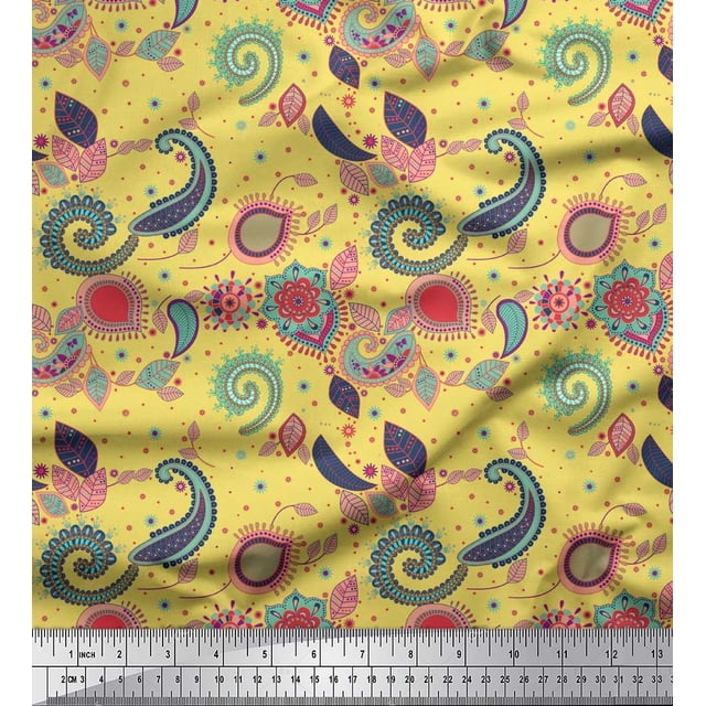 Soimoi Poly Georgette Fabric Paisley & Floral Artistic Printed Fabric 1 Yard 42 Inch Wide