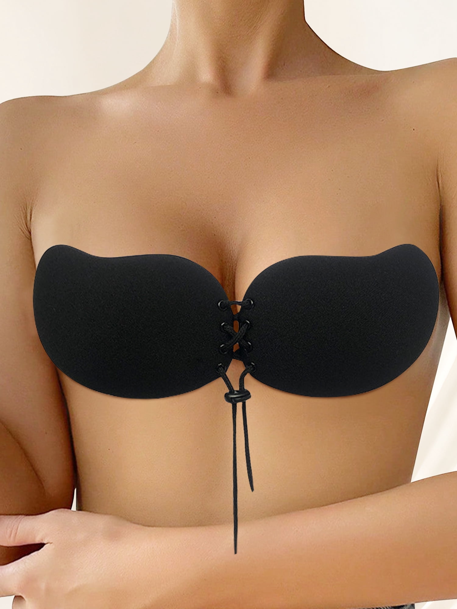Unique Bargains Women's Strapless Push Up Backless Bras XS Black Mango Cup
