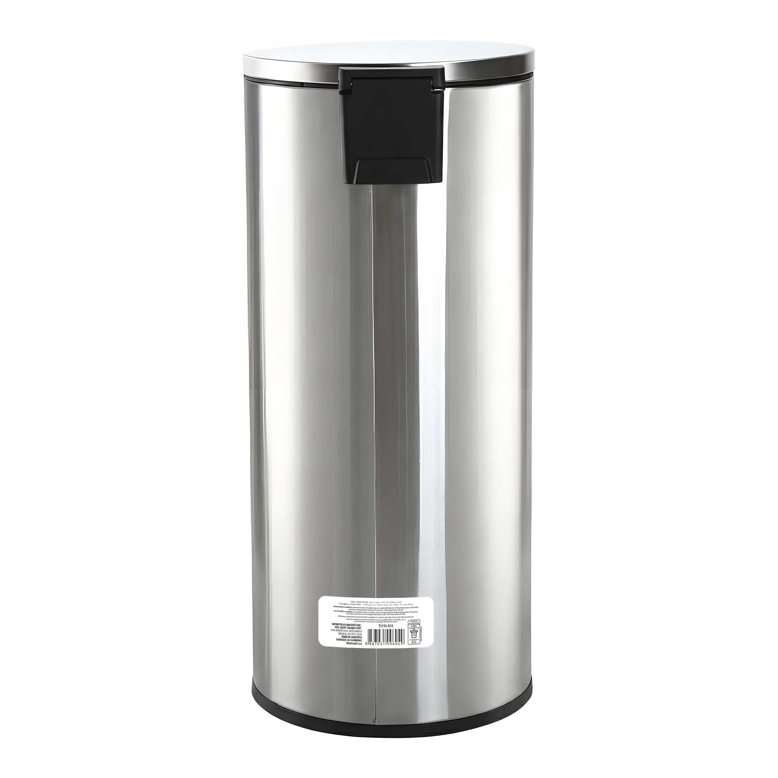 Better Homes & Gardens Kitchen Trash Can, 30 Litre Stainless Steel Round Step Garbage Bin with Soft Close Lid, Silver