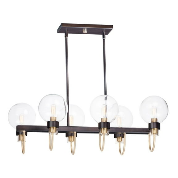Maxim 30519CLBZSBR 32 in. Bauhaus Six-Light Linear Pendant Ceiling Light, Bronze & Satin Brass
