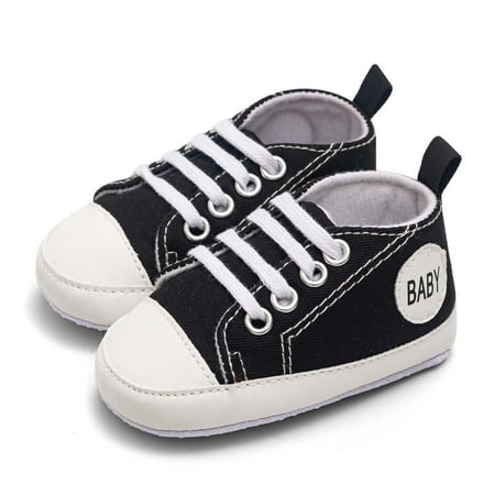 Hinvhai Baby Girls Boys Shoes Infant Soft Sole Canvas Newborn First Walkers High Top Anti-Slip Sneakers Black 0-3 Months