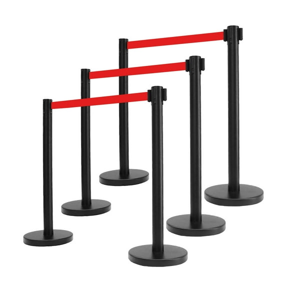 6 Retractable Belt Stanchions with Red Belt   1 Wall Receiver, VIP Crowd Control