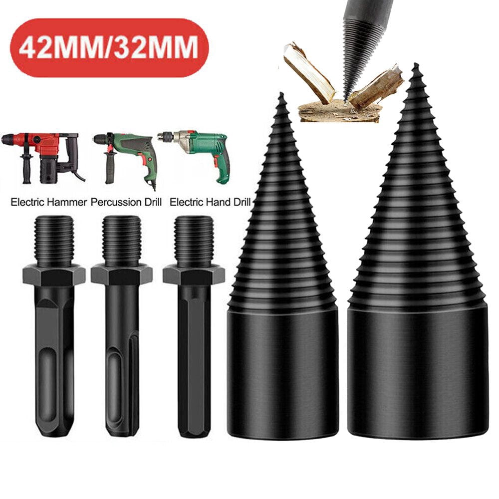 VIVIHEYDAY Firewood Drill Bit 32mm+42mm Wood Splitting Drill Bit Set Woodworking Tool High Speed Steel