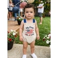 thumbnail image 4 of BemeyourBBs Newborn Baby My First 4th of July Outfit Baby Boy Girl Patriotic Independence Day Outfit Summer Bubble Romper Overalls Letter USA Flag Embroidery Sleeveless Jumpsuit Overalls, 4 of 9