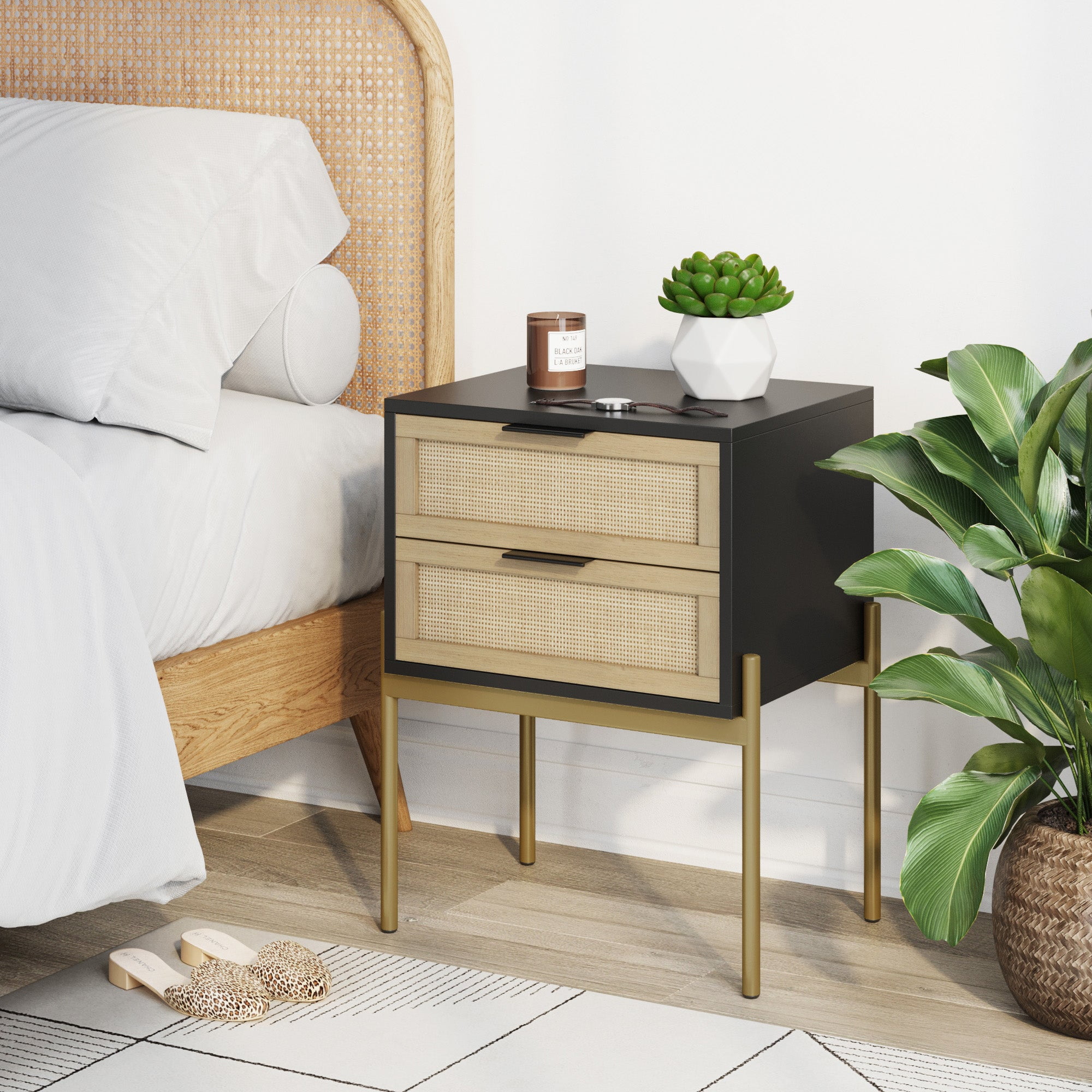 Nathan James Andrew Side Table with 2 Drawers, Black/Gold