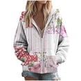 thumbnail image 4 of Women Hoodies Floral Print Long Sleeve Zip Up Sweatshirts Fashion Casual Drawstring Hooded Zipper Sweatshirt with Pockets Comfy Soft Hoodie Lightweight Jackets for Ladies, 4 of 6