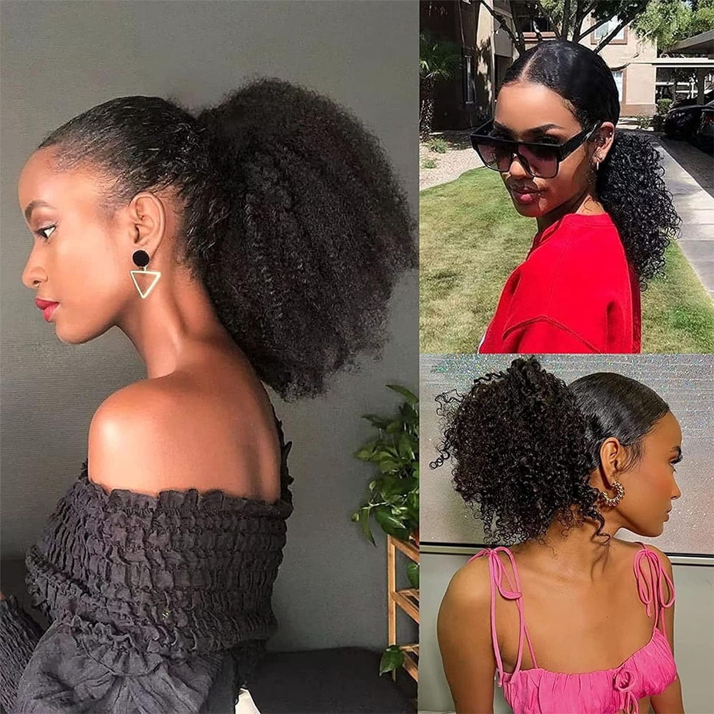 Human Hair Ponytail Extensions 10-24 Inch Long Afro Kinky Curly Drawstring Ponytail Hairpiece Mogolian Remy Hair Clip In Afro Curly Ponytail Extension