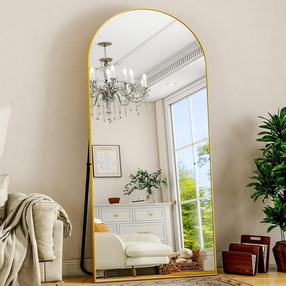 Arched Gold Full Length Mirror, 68"X22"Large Floor Mirror with Stand,Hanging or Leaning Full Body Mirror with Aluminum for Living Room and Bedroom