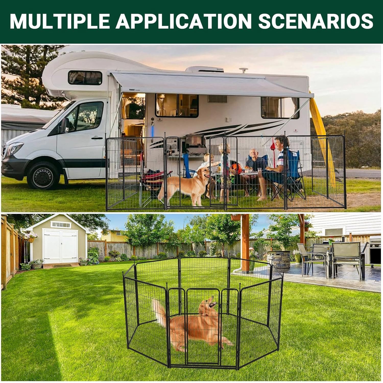 Roromall Dog Playpen Indoor/Outdoor,40"H x 32"W 8 Panels Pet Play Pen, Stress-Free and Safe Play, Portable Metal Pet Exercise for Rv Camping Garden Yard, Quick Install