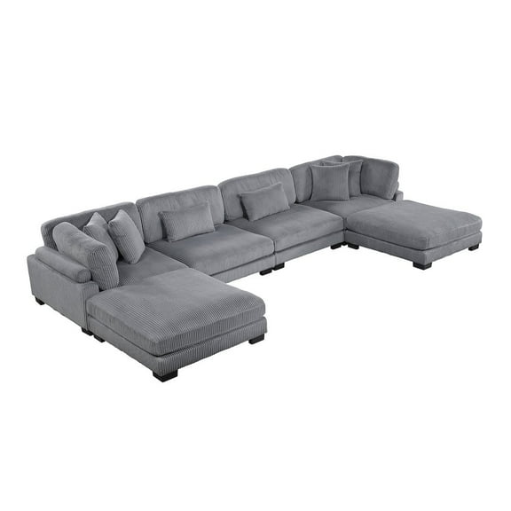 Lexicon Traverse Corduroy 6-Piece Modular Sectional with Ottomans in Gray