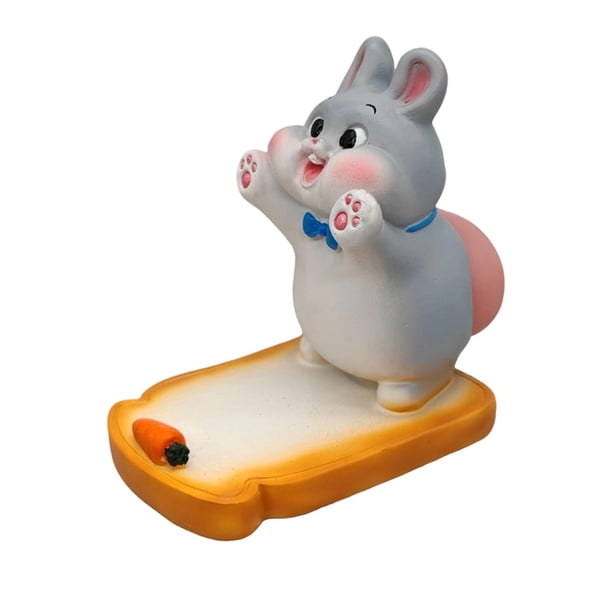 Soporte para teléfono con forma de animal, soporte para teléfono móvil, regalo de cumpleaños, soporte de escritorio de resina. Conejito gris