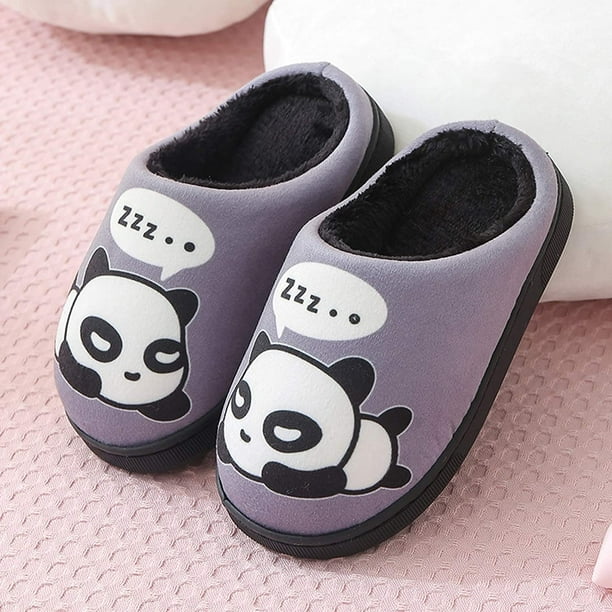 Chaussons d'hiver femmes hommes chauds en peluche pantoufles filles garçons  doux dessin animé Panda maison chambre pantoufles enfants intérieur maison  anti-dérapant pantoufles chaussures taille 