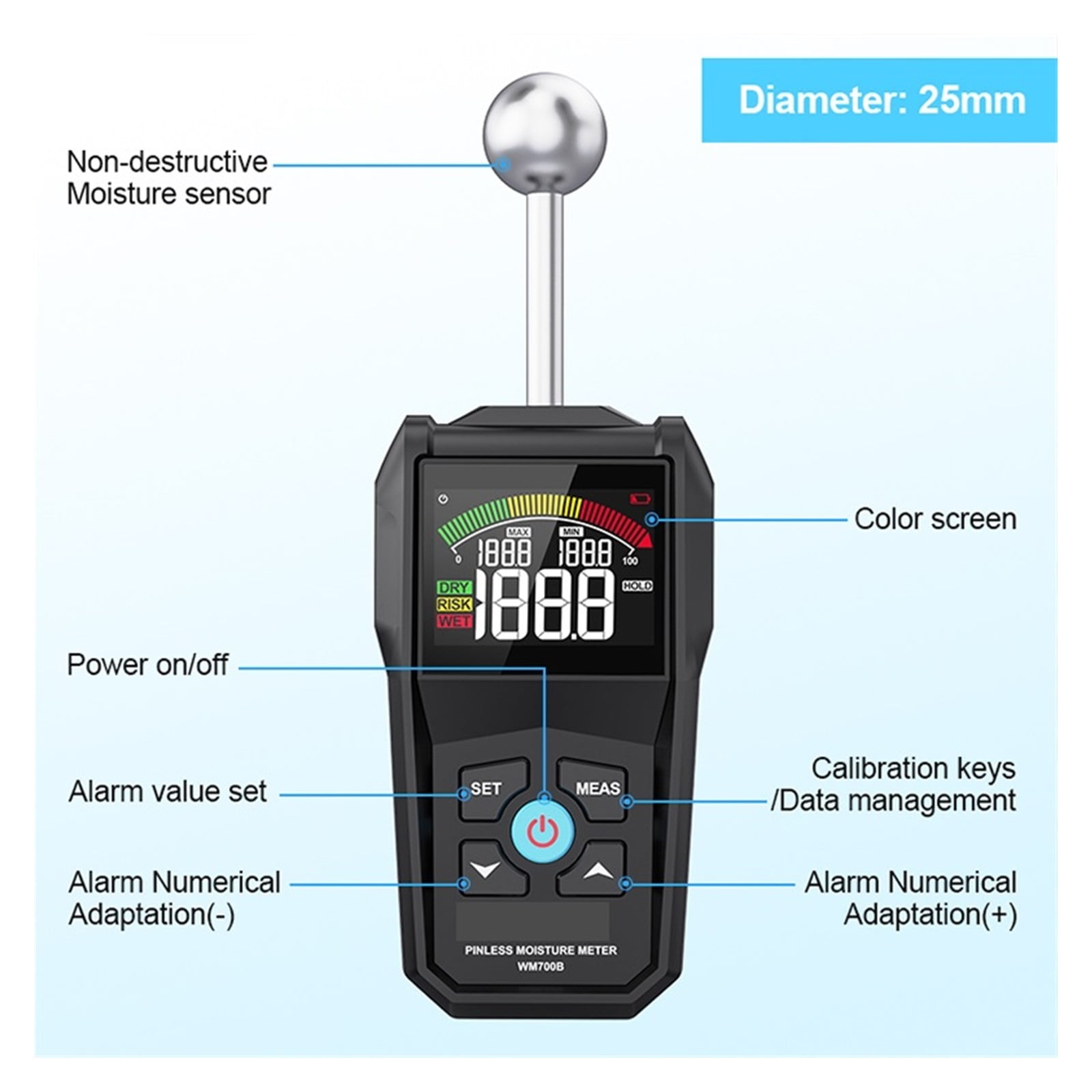 Moisture Meter For Wood Meter Non-destructive Hygrometer Double Sided Humidity Tester Self Calibration Timber Damp Detector ,Wide Applications