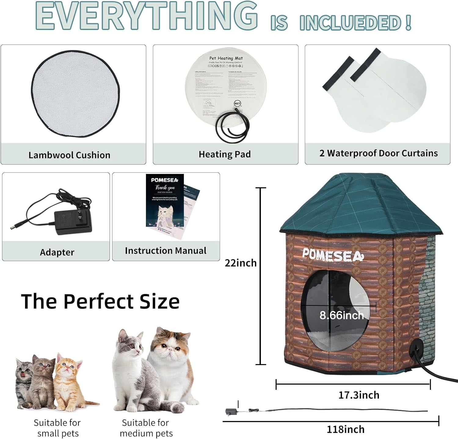 Heated Outdoor Cat House Weatherproof Cat Small Dog Warm Pet Shelter Carrier NEW PP10_Log