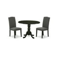thumbnail image 2 of DLEN3-BLK-20 3Pc Round 42 Inch Dining Table With Two 9-Inch Drop Leaves And Two Parson Chair With Black Leg And Linen Fabric Dark Gotham Grey, 2 of 9