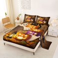 thumbnail image 2 of Manfei Cartoon Pumpkin King Sheets 4pcs, Kawaii Black Cat Ghost Happy Halloween Bedding, Orange Brown White,1 Fitted Sheet, 1 Flat Sheet and 2 Pillowcases, 2 of 5