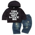 thumbnail image 1 of Baby Boy Letter Print Hooded Sweater Jeans Sets, 1 of 6