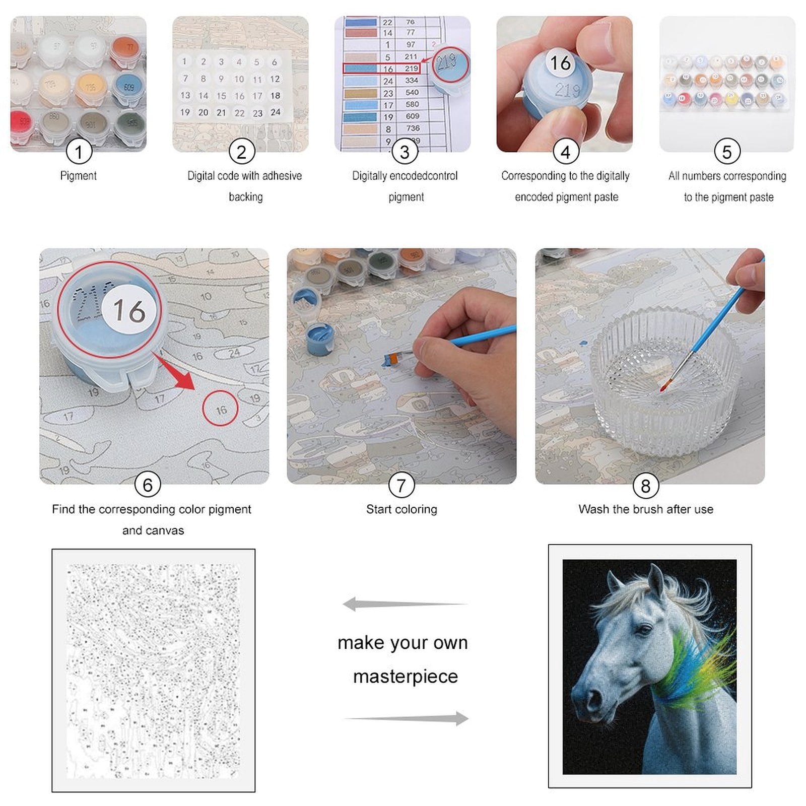 Paint By Numbers Kit for Adults Beginner - DIY Elegant White Horse Portrait Art Canvas Painting Kits for Adults, Frameless Paint By Number for Adults for Home Wall Decor 16x20 Inch