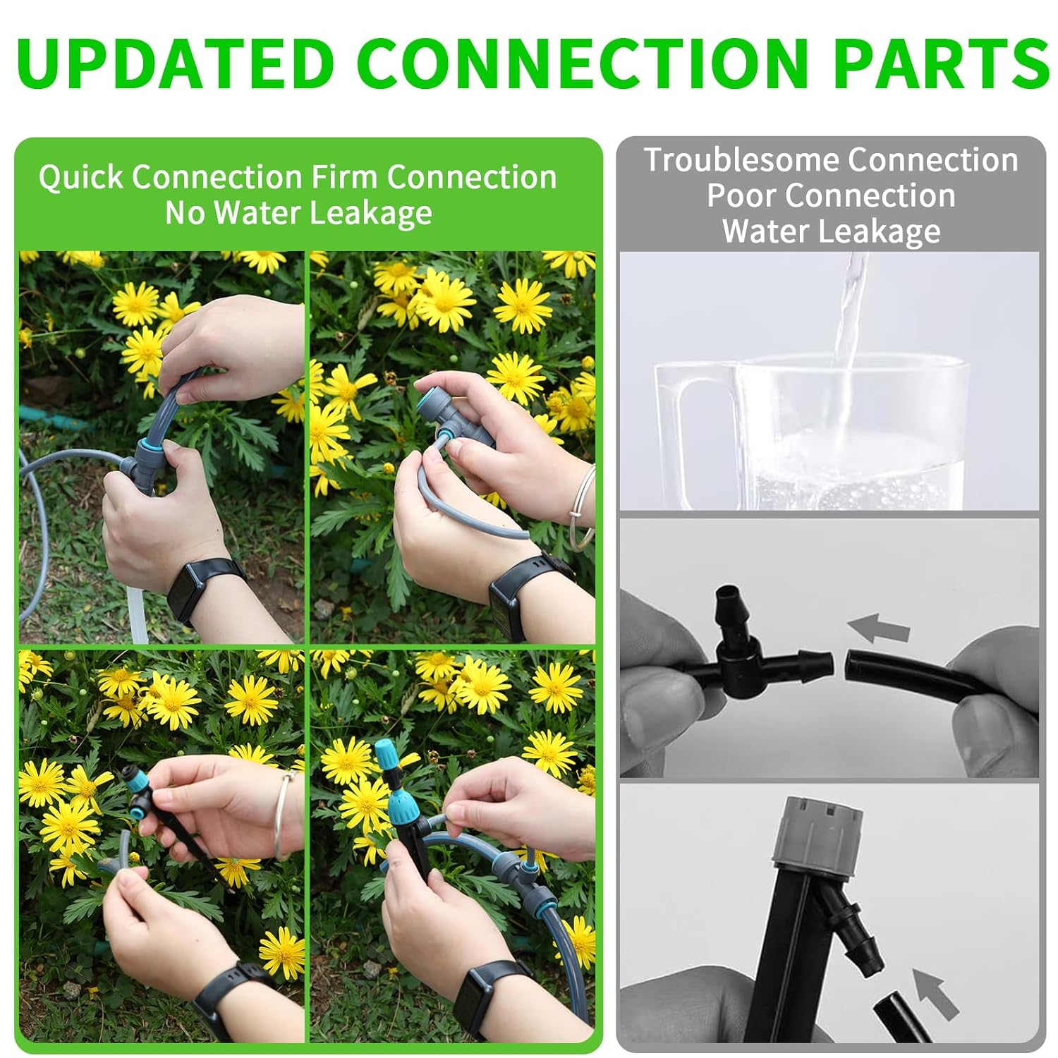 Quick Connect Irrigation System Kit DIY Water Saving Drip Irrigation System, 2025 Latest Automatic Watering System Accessories with 2 Types of Drip Tips, for Garden/Balcony/Greenhouse/Lawn