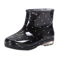 thumbnail image 2 of Domuza Women Bow Tie Printed Glossy Short Ankle Rain Boots, Waterproof Non Slip PVC Rain Shoes for Gardening Walking Commuting Outdoor Rainy Day Wear Black 7.5（EU-39）, 2 of 4