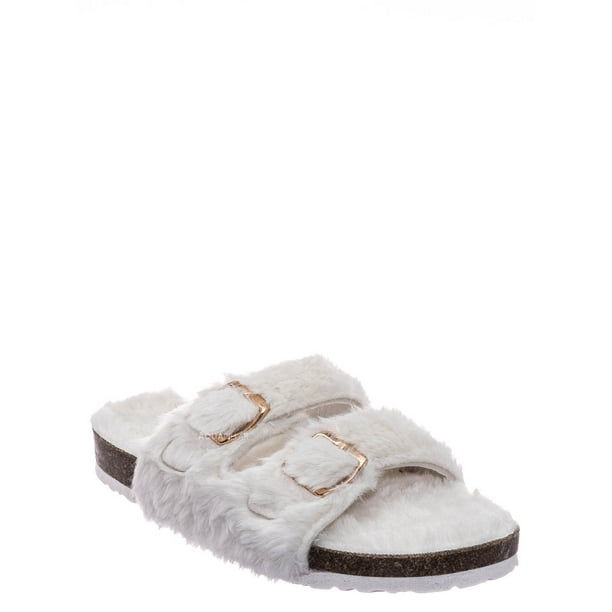 Bamboo Faux Fur Molded Footbed Slipper Furry Slide In Cork Slide Sandal Walmart Com Walmart Com