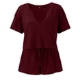 thumbnail image 5 of MuXiKeJi Clothes Womens Sweater Sets 2 Piece Outfits Short Sleeve Polo V Neck Knit Tops Waves Shorts Matching Lounge Set, 5 of 8
