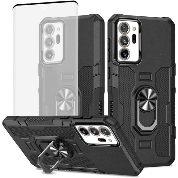 HCTian Case for Samsung Galaxy Note 20 Ultra 5G Case SM-N986U Case with Tempered Glass Screen Protector, Heavy Duty Metal Ring Magnetic Kickstand Phone Cover for Samsung Galaxy Note 20 Ultra