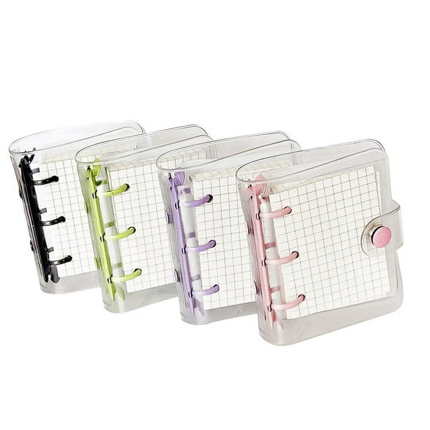 Paquete de 4 Mini Tapas Transparentes para Carpetas de 3 Anillas con PáGina Interior de CuadríCula y 12 Bolsillos para Carpetas (3 Piezas/Juego)