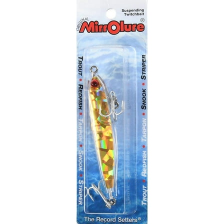 MirrOlure MirrOminnow Suspending Twitchbait Fishing Lure, Gold/Broken Glass