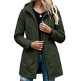 thumbnail image 3 of Waterproof Jackets for Women, Long Sleeve Hooded Windbreaker Outerwear with Drawstring Waist & Pockets, Outdoor Travel Wear | VerBelle,Army Green L, 3 of 8