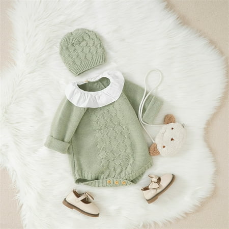 

Hunpta Newborn Infant Baby Girls Autumn Print Cotton Crewneck Long Sleeve Knit Sweater Romper Bodysuit Pullover Hat Clothes