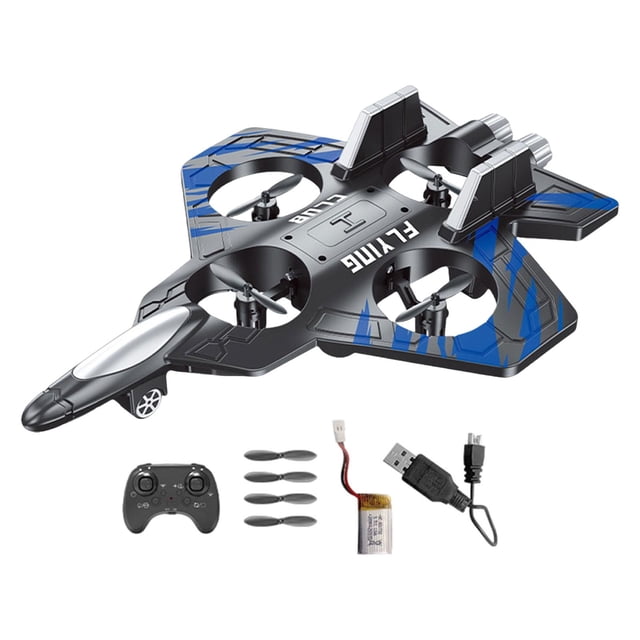 Avión de control remoto de espuma para niños, avión RC iluminado, adorno artesanal, juguete de combate Azul