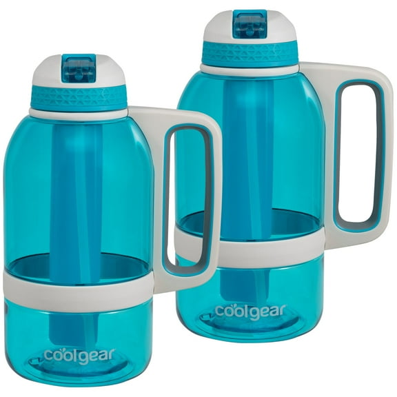 COOL GEAR 2-Pack 64 oz System Sports Water Bottle with Freezer Stick and Handle | Durable, Shatter Resistant Tritan™ Material Colored Water Bottle