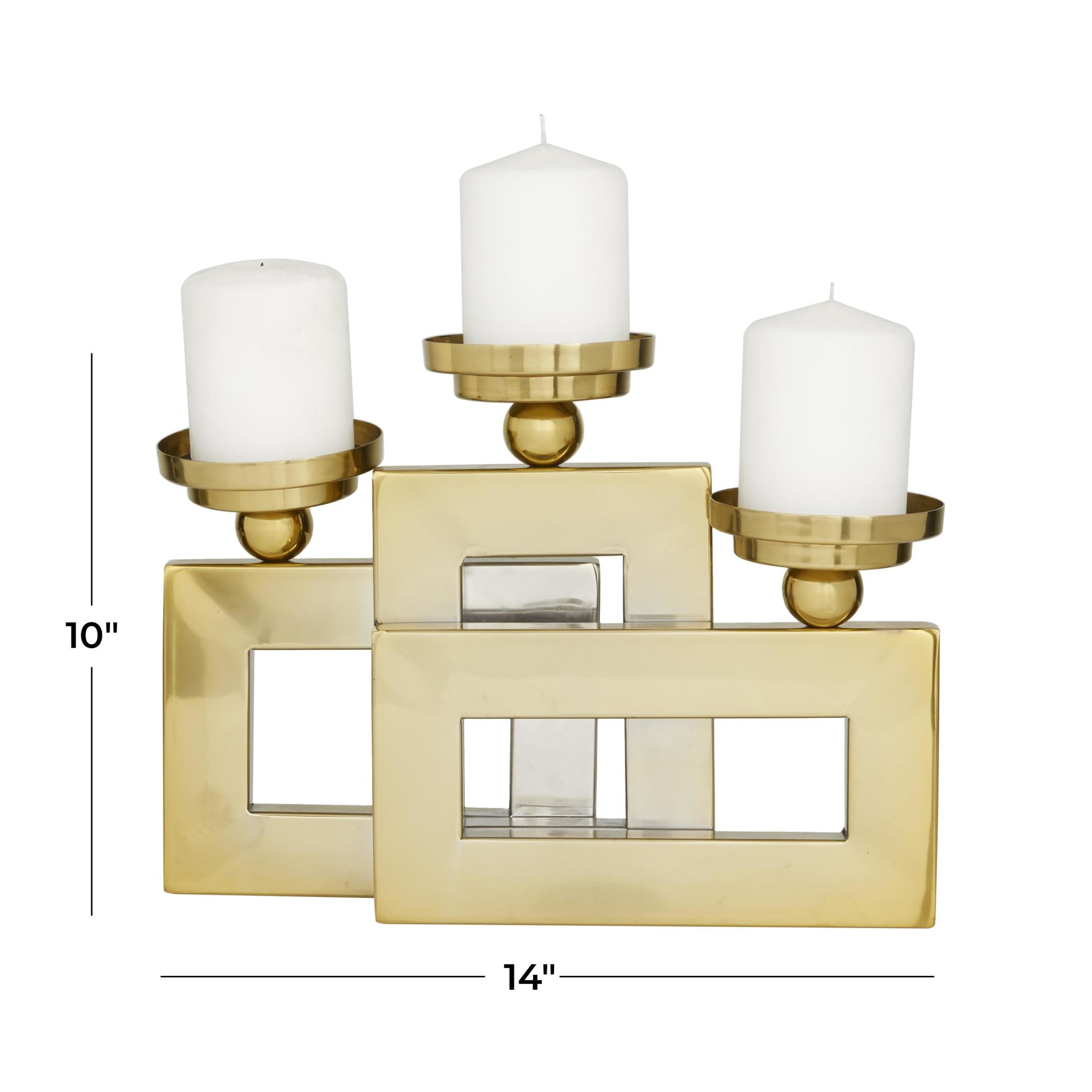 DecMode 3 Candle Gold Stainless Steel Metal Pillar 3 Plate Candle Holder