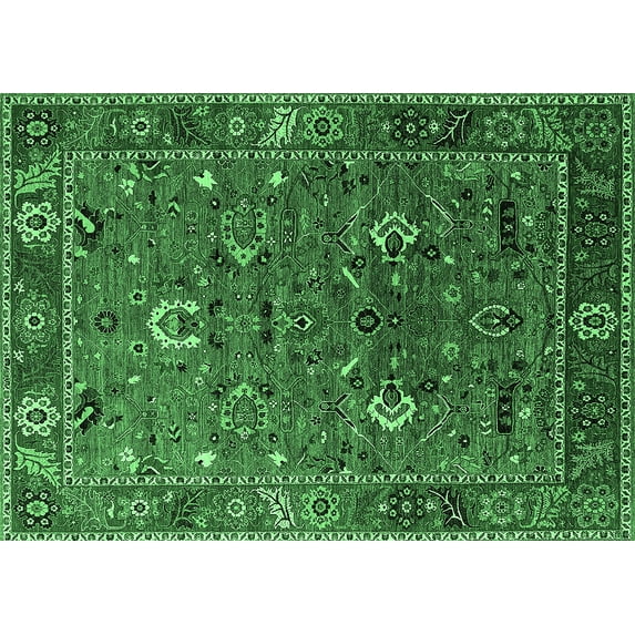 Ahgly Company Indoor Rectangle Oriental Emerald Green Traditional Area Rugs, 8' x 12'