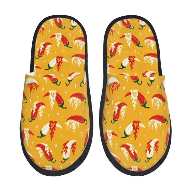 Balery Hot Chilli Pantuflas de Casa de Felpa Silenciosas con Diseño Estampado, Zapatillas Cómodas Antideslizantes de Algodón para Interior-Medium