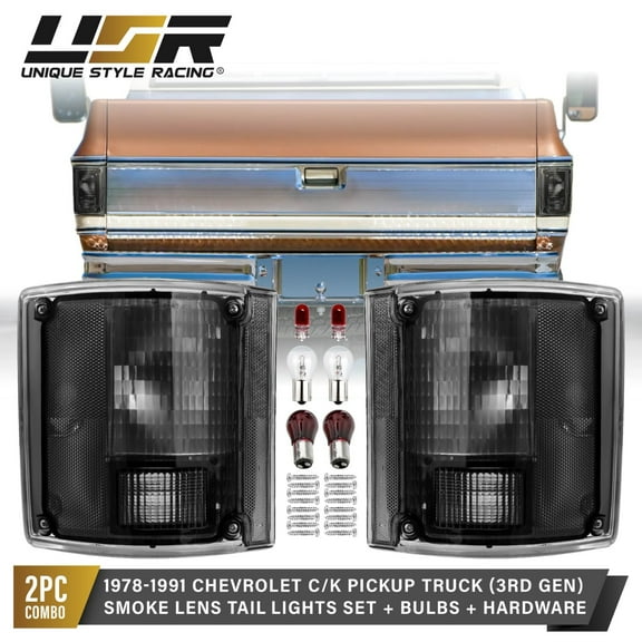 Smoke Tail Light w/ Bulb Hardware L R For 78-91 Chevy CK PickUp & Suburban / GMC
