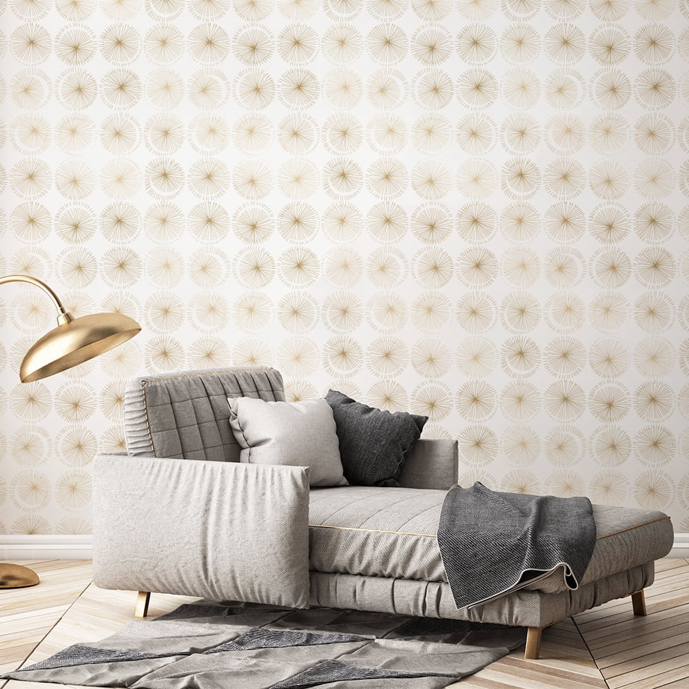 Tempaper Goodbye Moon White & Metallic Gold Peel and Stick Wallpaper, 20.5" x 16.5'